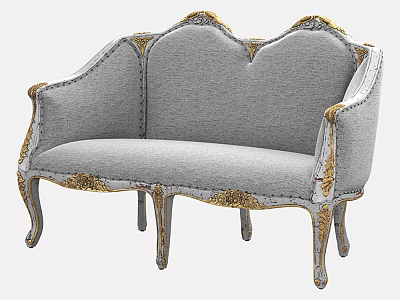 Elegant Gray Classic Sofa With Golden Carved Accents And Sturdy Legs 3d model