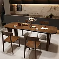 Wooden Dining Table Set With Four Chairs And Tabletop Decor In Modern Interior