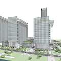 Modern High Rise Office Complex With Urban Green Spaces And Central Plaza