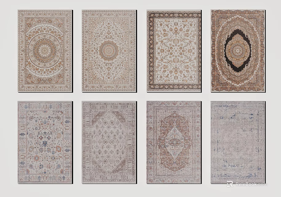 Square Rugs With Various Intricate Patterns In Neutral Beige Brown Tones 3d model