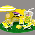 Summer Lemon Themed Photo Spot With Yellow Umbrella Deck Chairs And Drinks On Grass