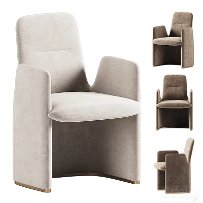 Beige Velvet Accent Chair With Curved Backrest And Comfortable Armrests Multiple Angles View 3d model