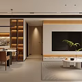 Warm Neutral Modern Open Plan Living And Dining Room Interior With Elegant Marble Accent Decor