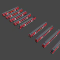 Multiple Red Train Models Lined Up Side by Side on Gray Background 3d model