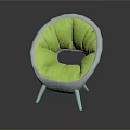 Round Design Chair With Green Cushion And White Hollow Center Frame