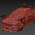 Armored Military Vehicle With Red Black Paint Mounted Machine Guns And Protective Grille