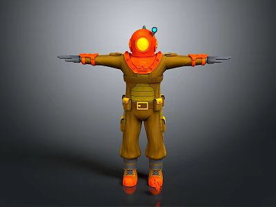 Orange Brown Functional Workwear Outfit With Helmet Pockets Straps And Boots 3d model