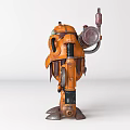Orange Smart Machine Robot Featuring Mechanical Arms And Vintage Industrial Design
