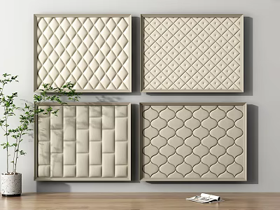 Modern Elegant Upholstered Bed Background Wall With Diamond Hexagon Stitch Patterns 3d model