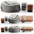 Stylish Gray Brown Ottoman Collection With Round Square Shapes Tassels And Throw Blankets