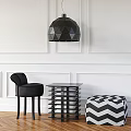 Modern Interior With Black Stool Chevron Pattern Stool White Wall And Pendant Lighting 3d model