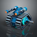 3D Tank Model Design Featuring Dual Cannons Orange Tips Black Tracks And Blue Glowing Base