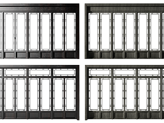 New Chinese style double door combination 3d model