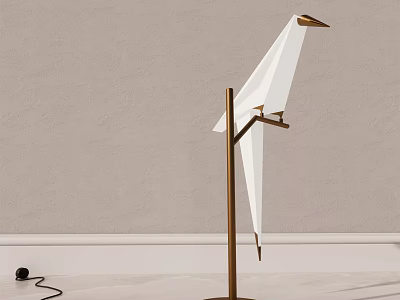 Bird Shaped White Table Lamp with Golden Metal Stand and Minimalist Design 3d model