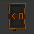 Decorative Wooden Book Box With Black Cover Geometric Patterns Leather Strap And Green Accent