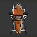 Orange And White Go Kart With Large Rear Wing And Helmeted Driver