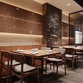 Japanese Restaurant Interior With Wooden Counter Tables Chairs And Soft Lighting Decor