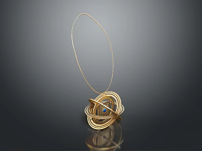 Golden Decorative Home Living Accessory With Circular Design And Blue Stone 3d model