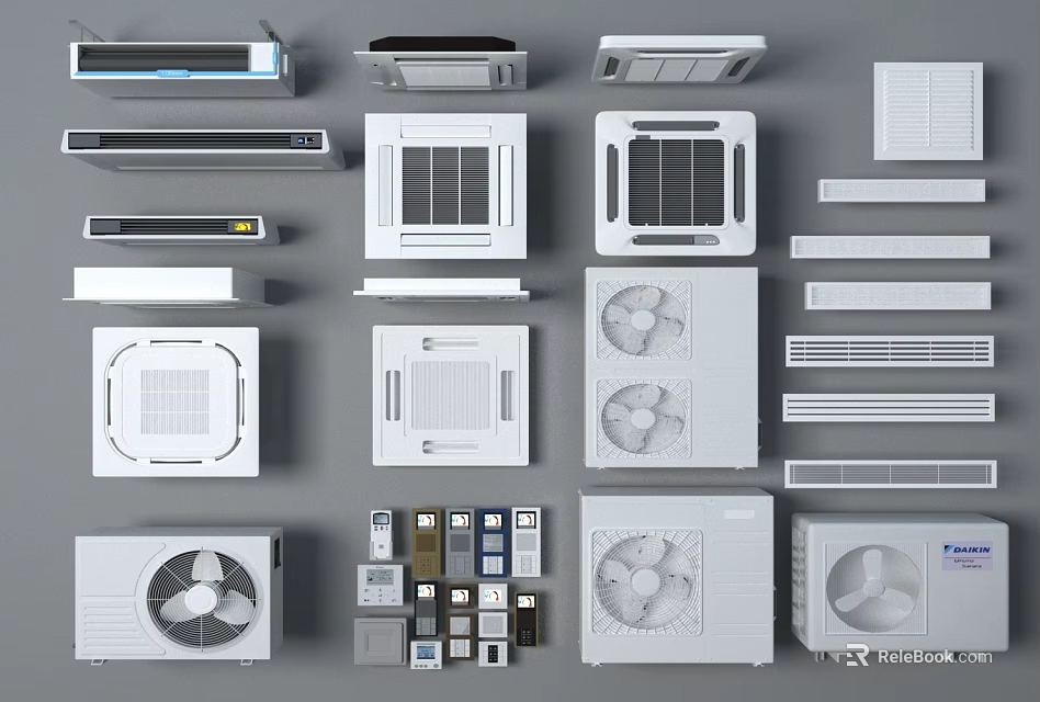 Various Air Conditioning And Ventilation Equipment Including Wall Mounted Floor Standing And Ceiling Units 3d model 