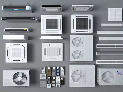 Various Air Conditioning And Ventilation Equipment Including Wall Mounted Floor Standing And Ceiling Units 3d model