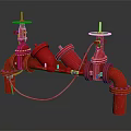 Red Industrial Pipes With Valves And Connection Structure In Pipeline System 3d model