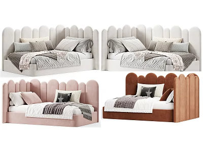 Cozy Kids Bed with Scalloped Headboard in Multiple Colors and Soft Pillows 3d model
