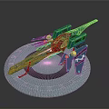 Futuristic Teal Mechanical Structure With Multiple Wing like Components And Circular Base