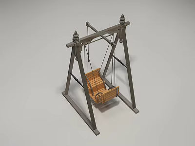 Outdoor Playground Swing Equipment With Decorative Tops Metal Frame And Wooden Seat 3d model