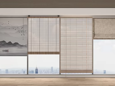 Modern Venetian Blinds For Window Interior With City View And Natural Light 3d model