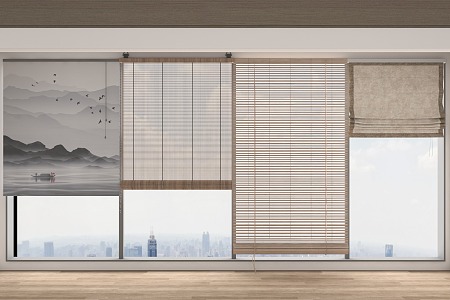 New Chinese-style venetian blinds bamboo blinds roller blinds 3d model