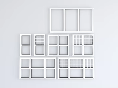 White Window Frames With Various Pane Designs And Arranged Patterns For Home Use 3d model