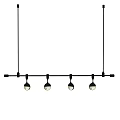 Modern Pendant Light Fixture With Metal Rod And Four Round Bulbs On White Wall