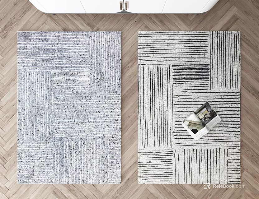 Two Square Rugs With Geometric Textured Patterns Gray And Black Design 3d model