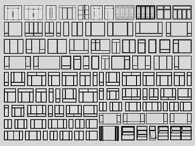 Collection of Various Window and Door Design Patterns in Black and White 3d model