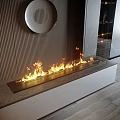 Modern Linear Fireplace with Flames in Elegant Contemporary Home Interior 3d model