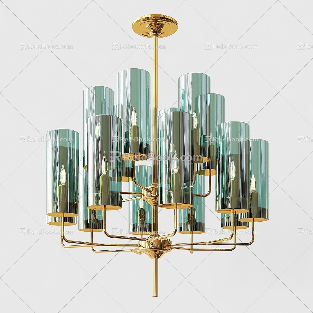 Modern chandelier Hans Jakobsson brass blue glass 3d model