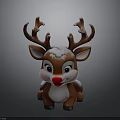 Cute Christmas Reindeer Figurine With Brown Antlers Red Nose And Snow Covered Details