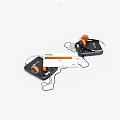 Two Black Audio Devices With Orange Headphones And Connected Cables