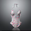 Fashionable One Piece Swimsuit With White Base Colorful Sprinkles Print Halter Neck Deep V Design