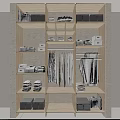 Modern Wooden Open Closet Interior Design With Folded Clothes Hanging Shirts And Storage Boxes