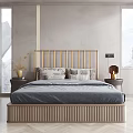 Modern Elegant Double Bed With Golden Headboard Textured Pillows And Nightstands In Bright Bedroom Interior