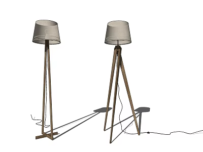 Modern Minimalist Floor Lamps With Wooden Tripod Base And Light Colored Shades 3d model