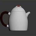 Stylish Silver Teapot With Red Handle And Textured Surface On Reflective Base 3d model