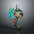Fantasy Mythical Weapon Design With Blue Orange Glowing Elements And Broken Black Fragments