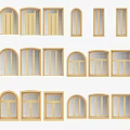 Modern Casement Windows With Wooden Frames Arched And Rectangular Styles And Glass Panes 3d model