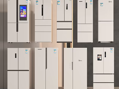Various Modern Refrigerators And Freezers With Sleek Designs And Multiple Models 3d model