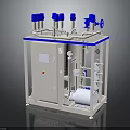 Industrial Equipment Cabinet With Blue Top Valves Piping System And Control Panel Gauges