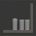 Stainless Steel Trash Cans Arranged On Platform Against Tile Wall Background 3d model