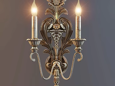 Ornate Vintage Wall Sconce With Brass Metal Carved Decorative Double Light Fixtures 3d model