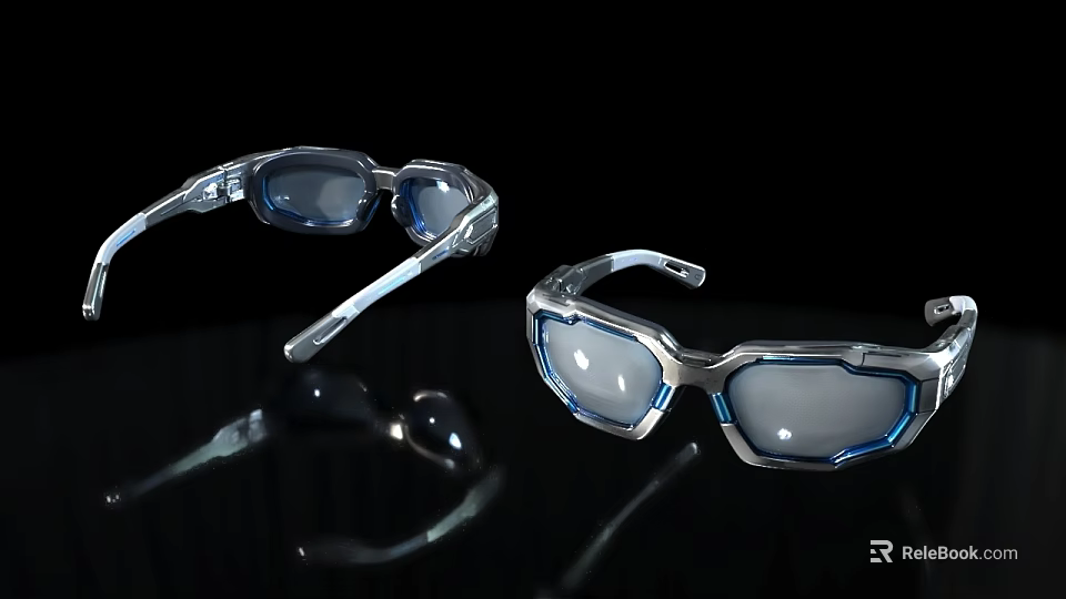 Modern Optical Store Showcasing Stylish Sunglasses With Blue Lenses And Metal Frames 3d model 